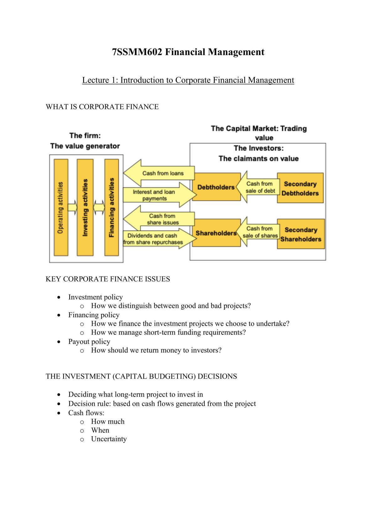 Financial Management lecture notes - Page 1