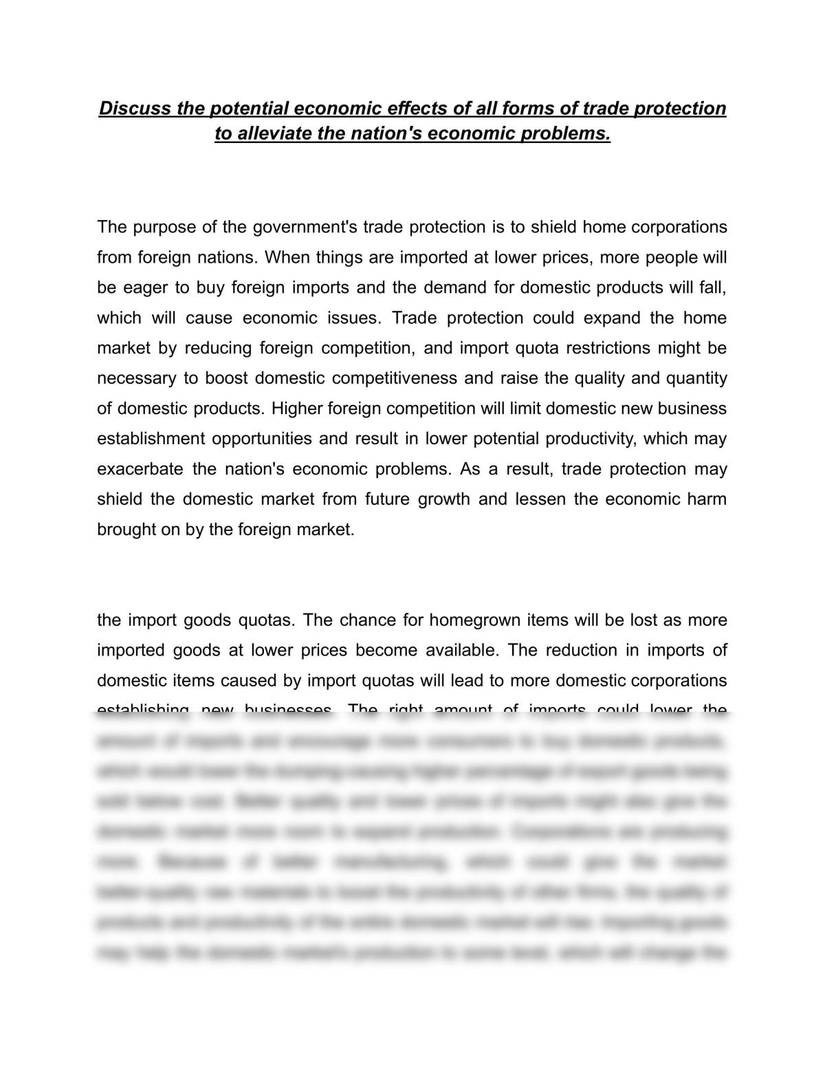 Protection trading minimises economic difficulties. - Page 1