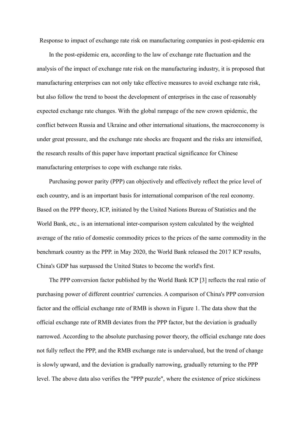 Response to Impact of Exchange Rate Risk on Manufacturing Companies in Post-Epidemic Era - Page 1
