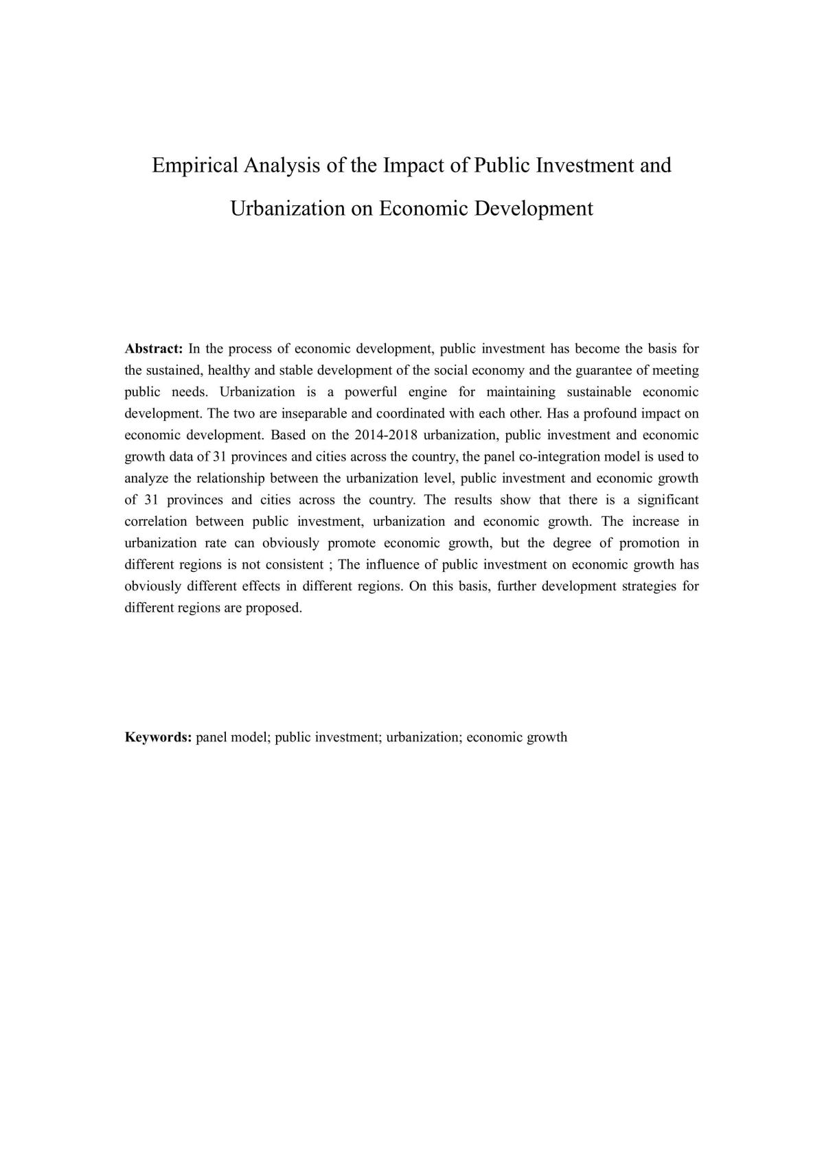  Empirical Analysis of the Impact of Public Investment and Urbanization on Economic Development - Page 1