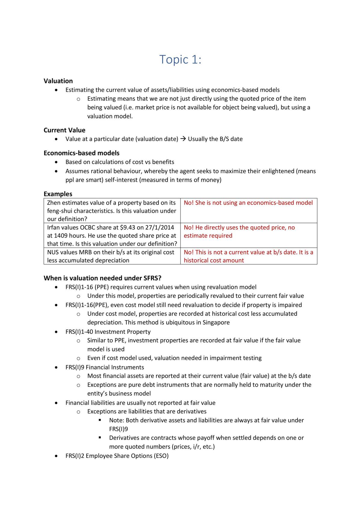 ACC3705 - Complete Valuation Notes - Page 1