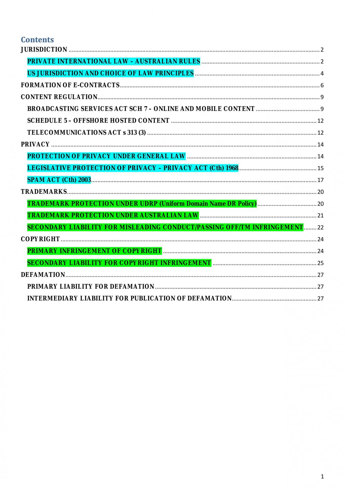 Study notes for Comparative Cyberlaw - Page 1