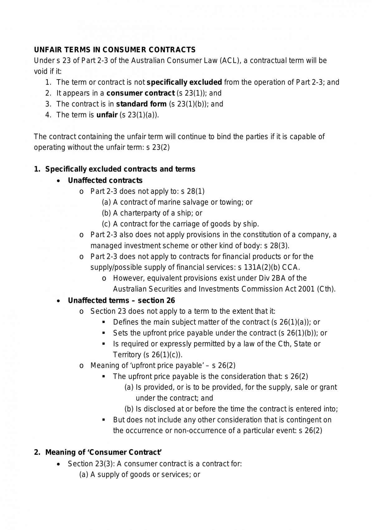 Consumer Law Notes - Page 1