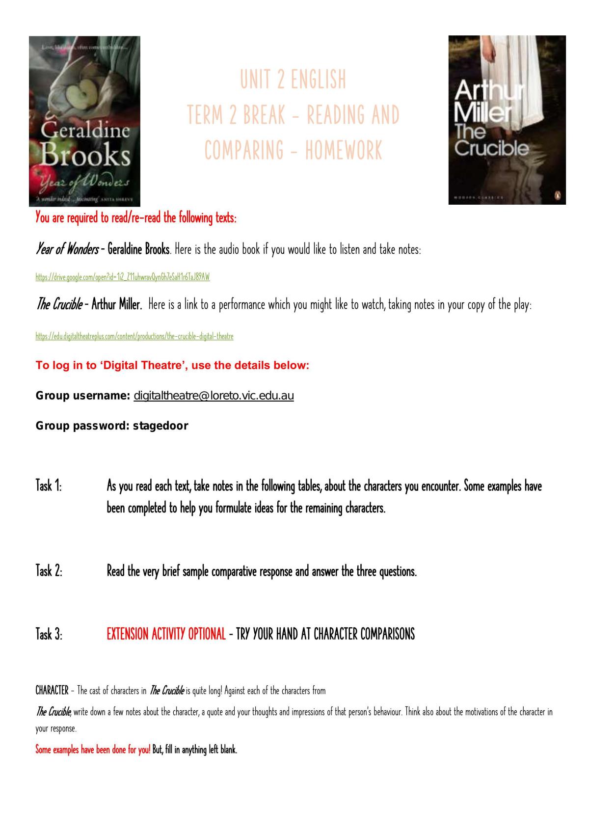 Year of wonders compared with The Crucible Notes - Page 1