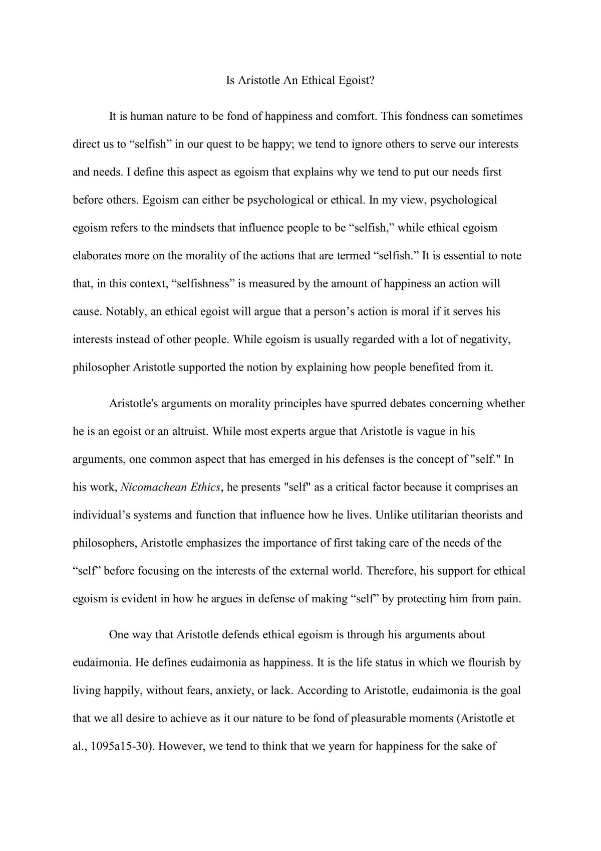 Is Aristotle An Ethical Egoist? - Page 1
