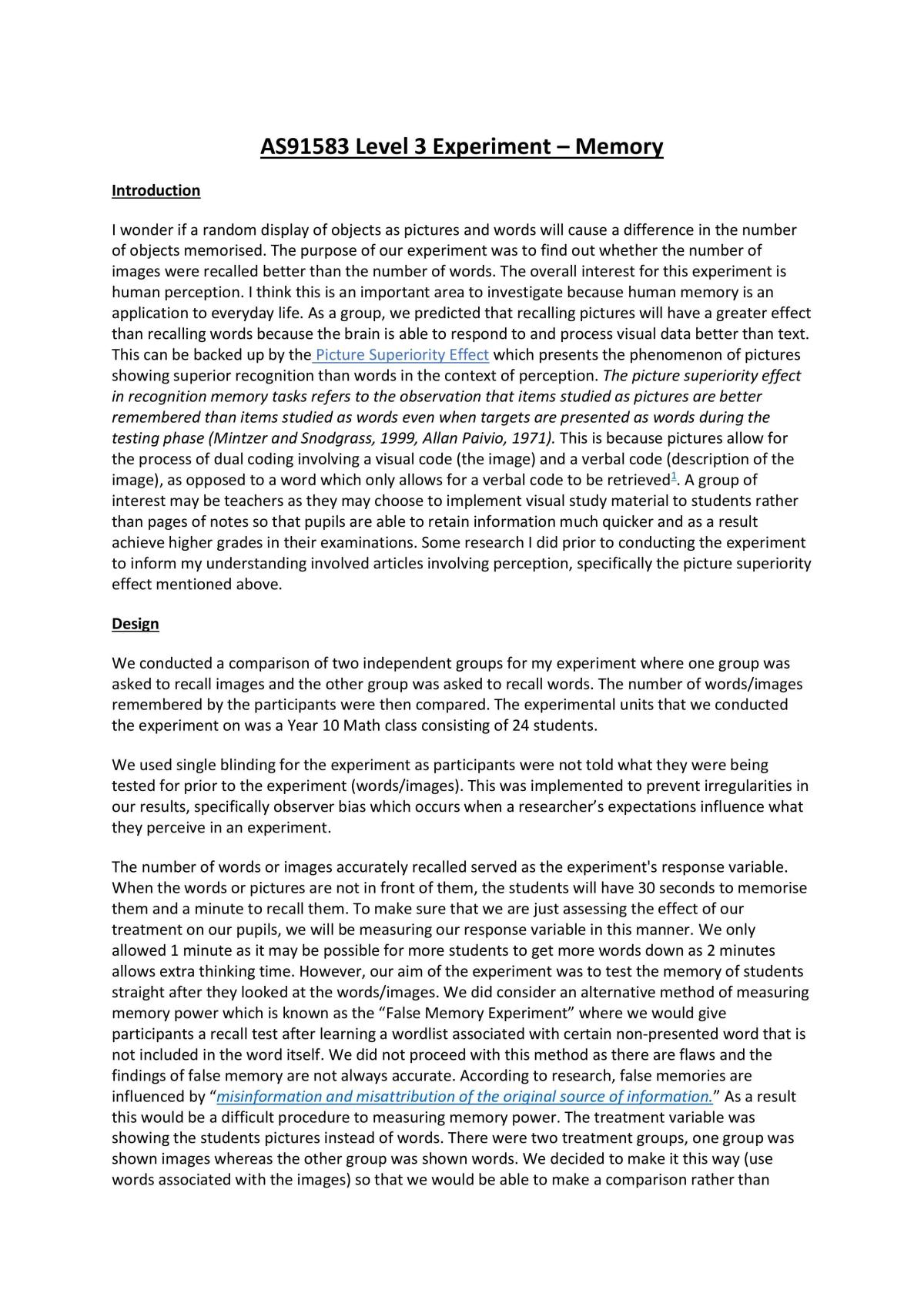 AS91583 Level 3 Experiment  - Page 1