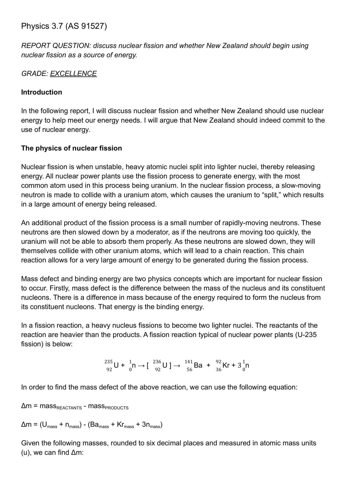 Report discussing nuclear fission - Page 1