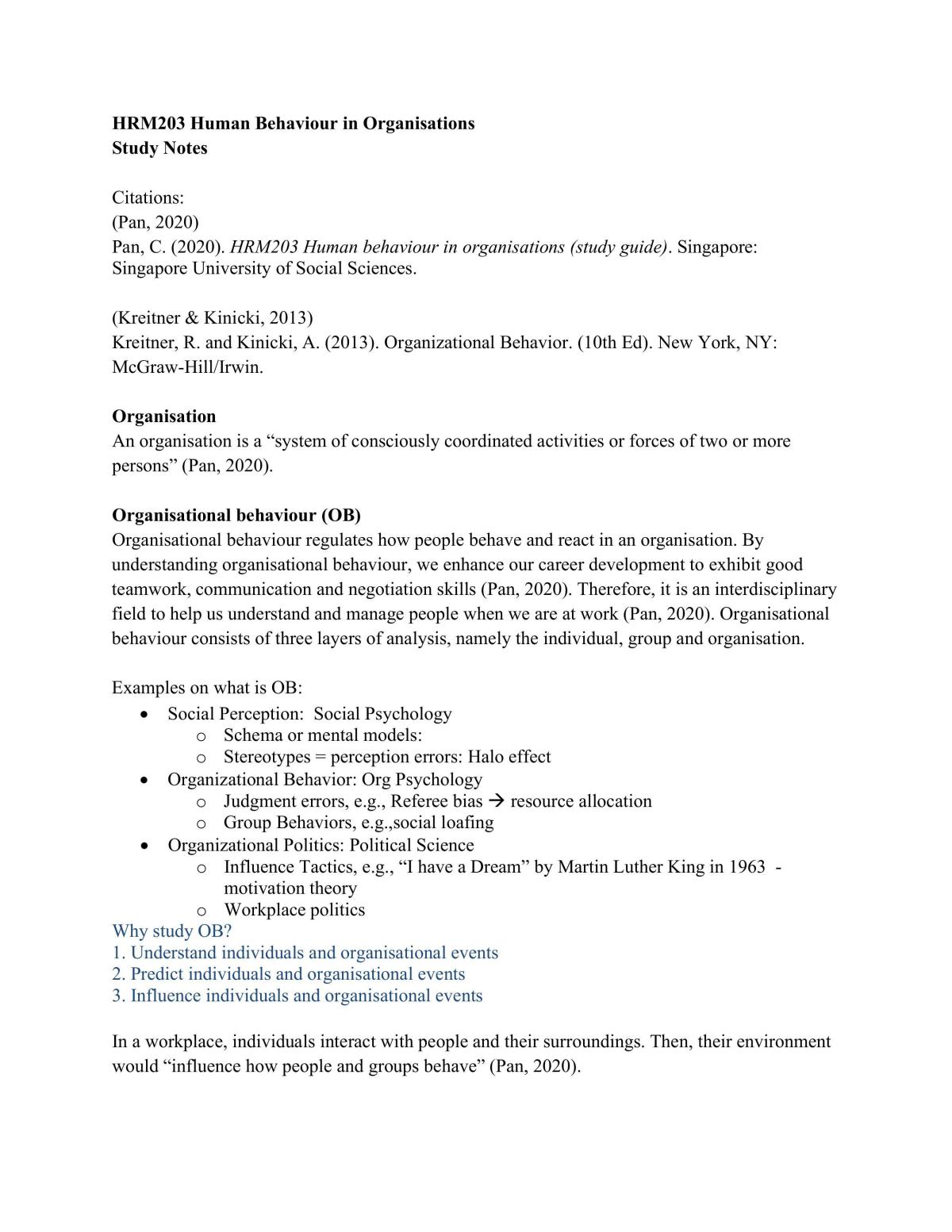 HRM203 Human Behaviour in Organisations - Page 1
