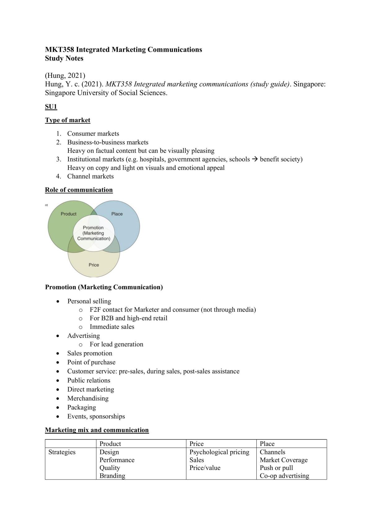 MKT358 Integrated Marketing Communications Study Notes - Page 1