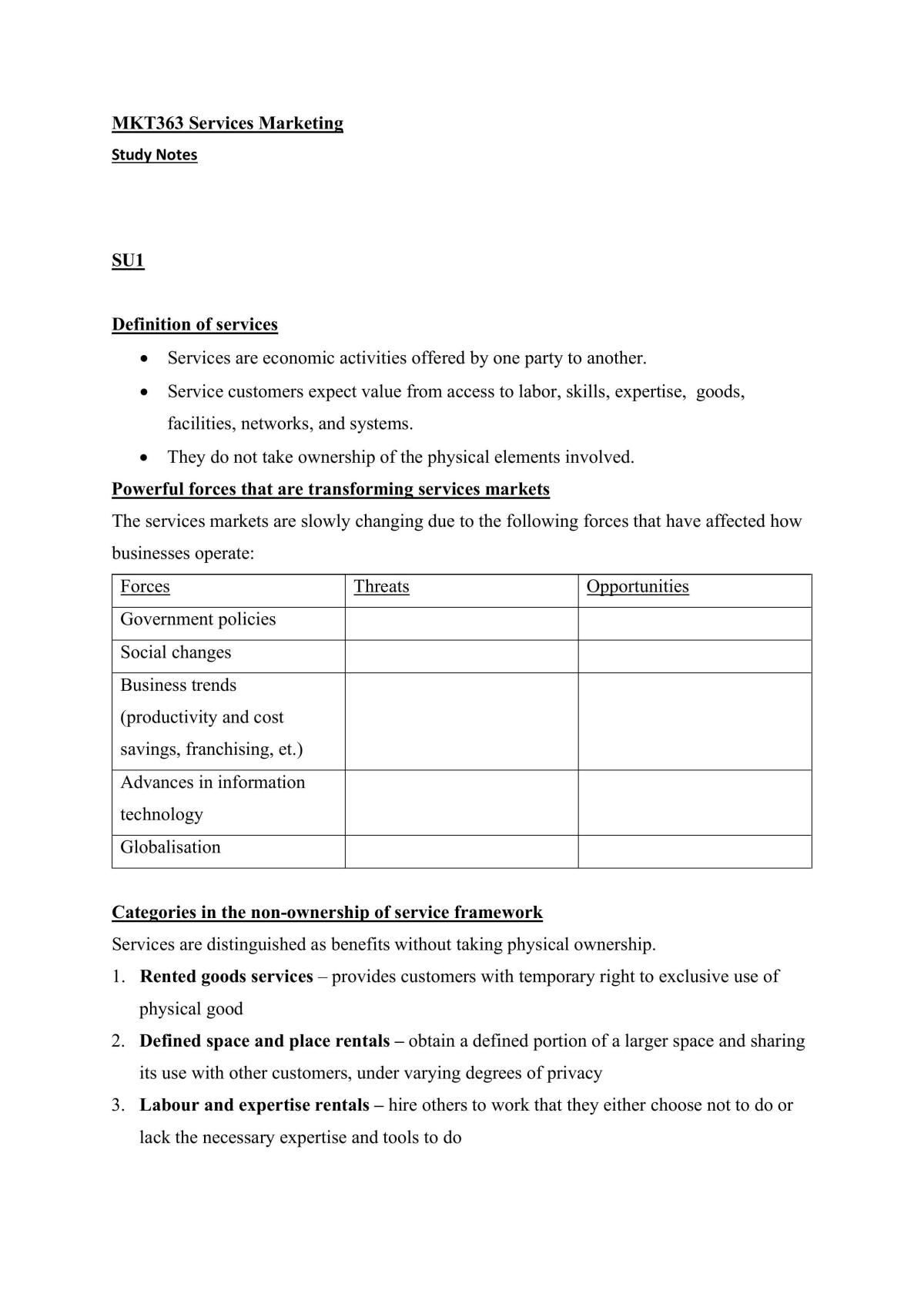 MKT363 Services Marketing Study Notes - Page 1