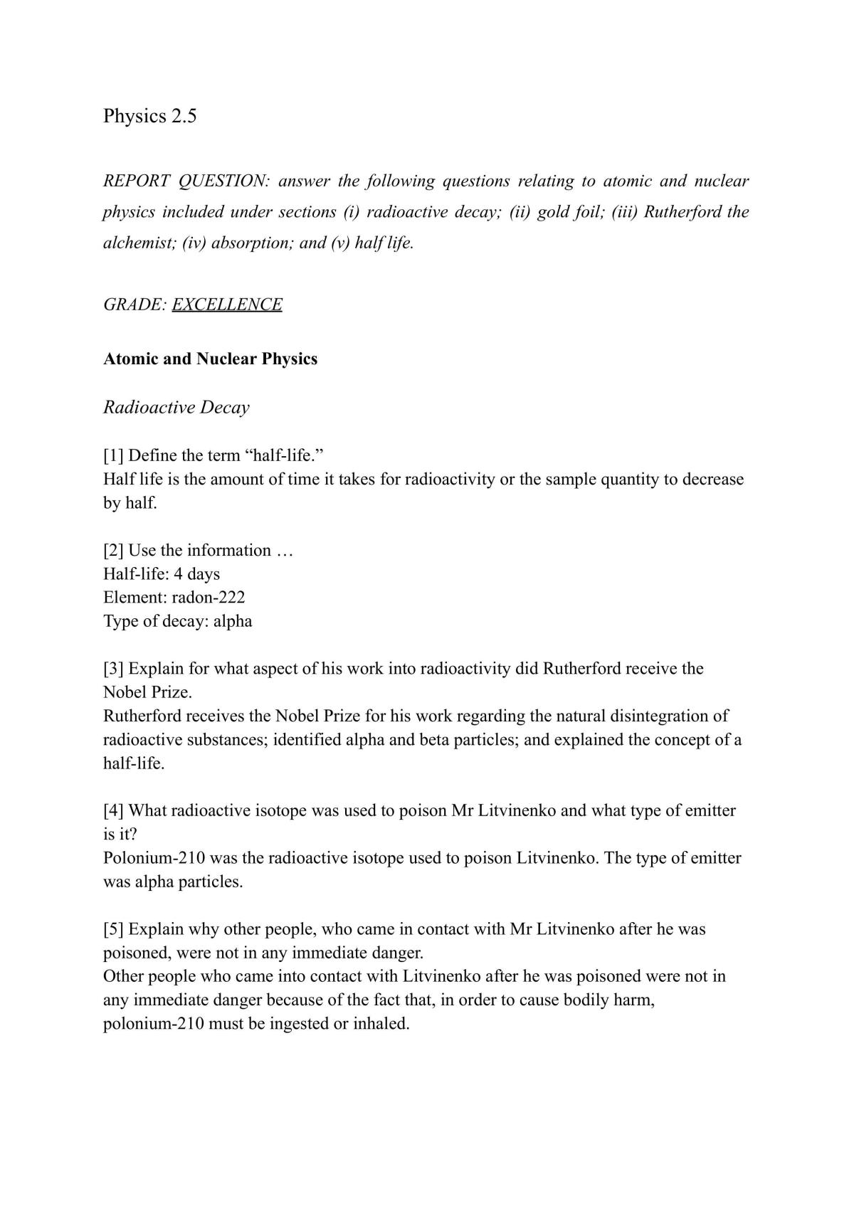 Report discussing atomic and nuclear physics - Page 1