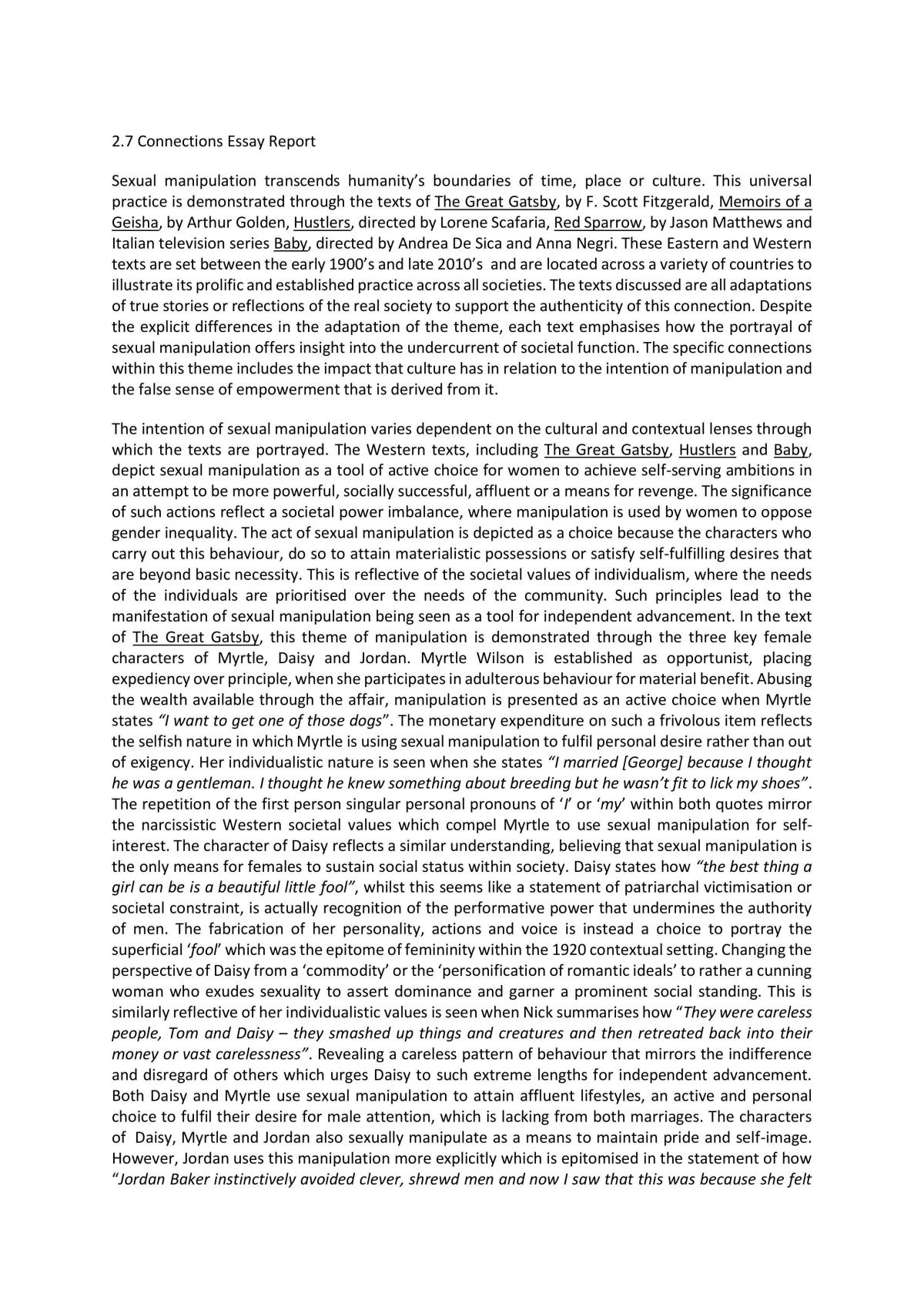 English Level 2 AS91104 Connections Essay  - Page 1