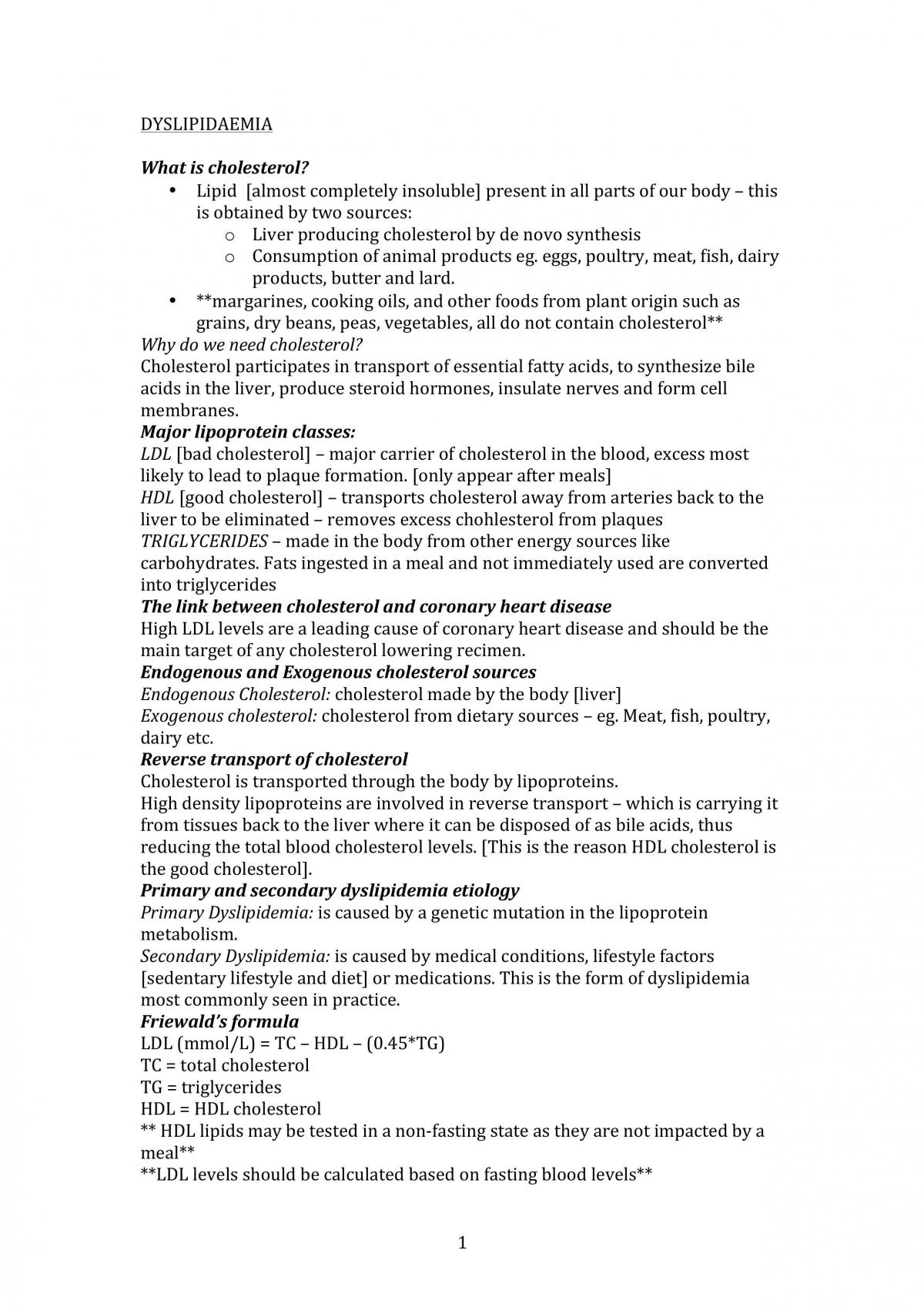 Pharmacology of Dyslipademia, Angina and Atherosclerosis - Page 1