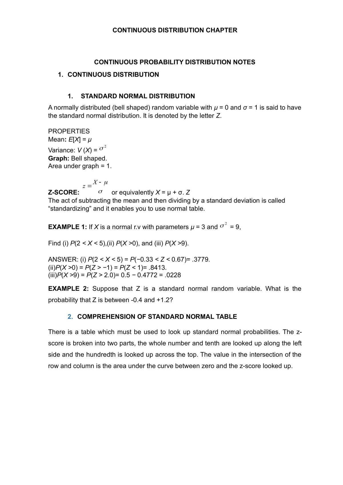 Continuous Probability Distribution Notes - Page 1