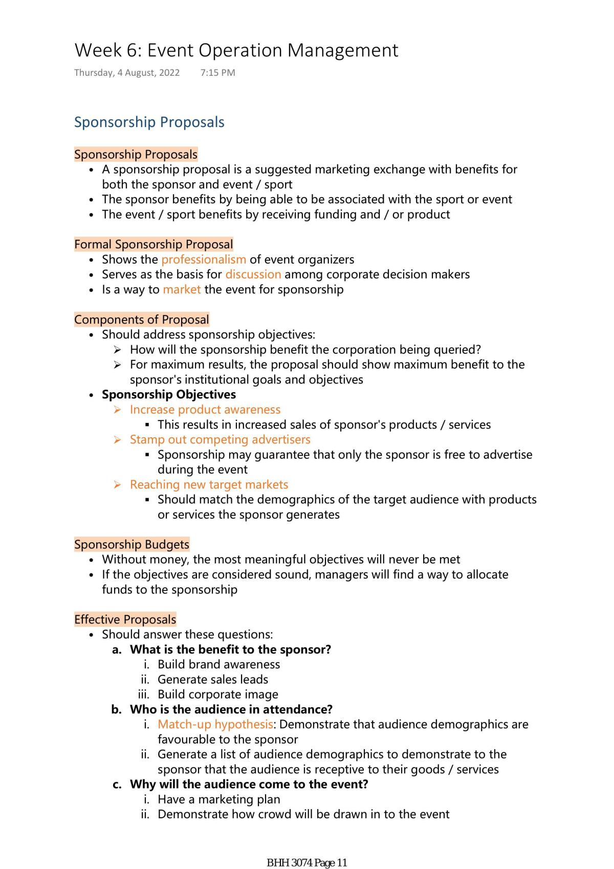 BHH 3074 - Event Operation Management Study Notes - Page 11