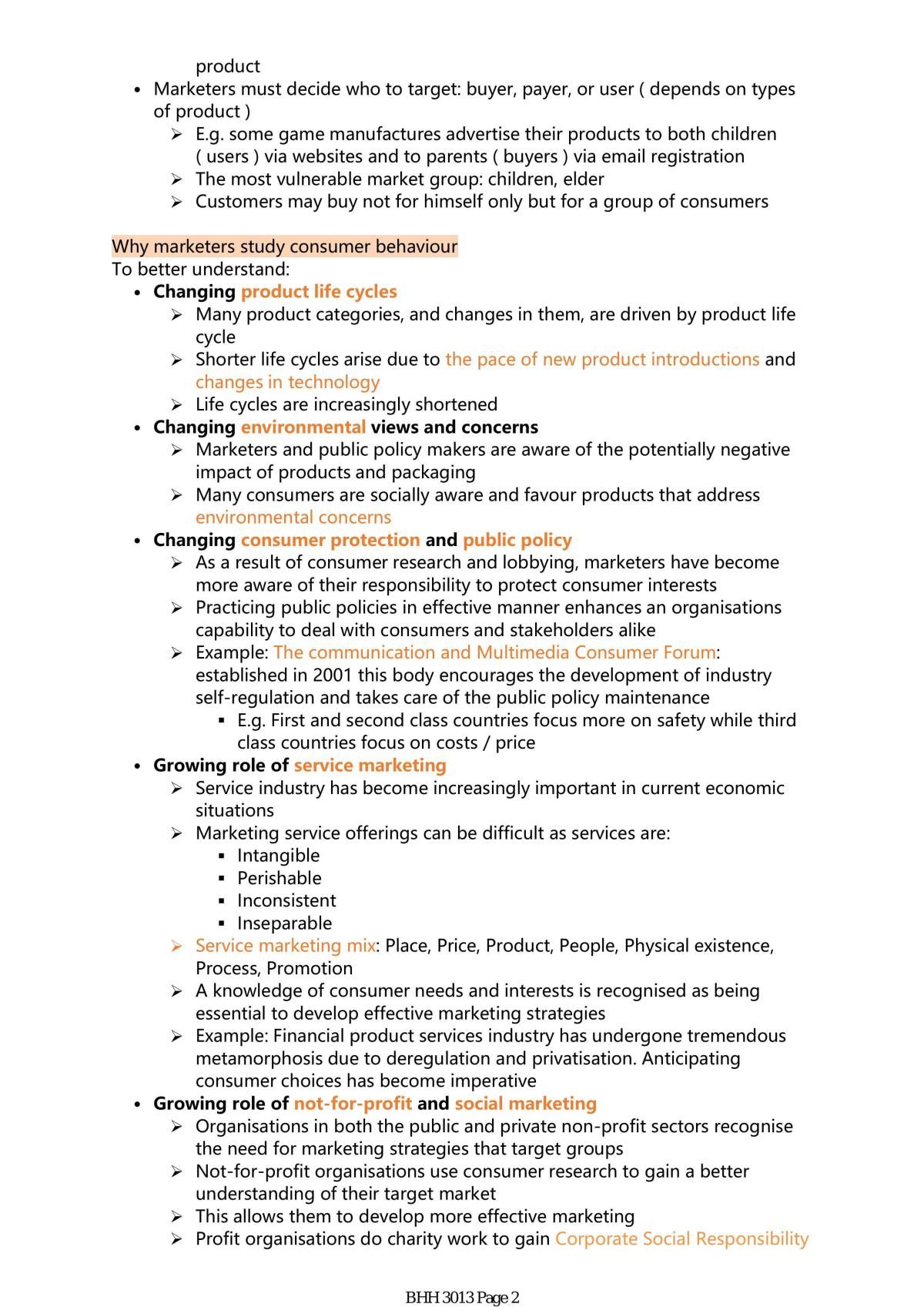 BHH 3013 - Consumer Behaviour Study Notes - Page 2