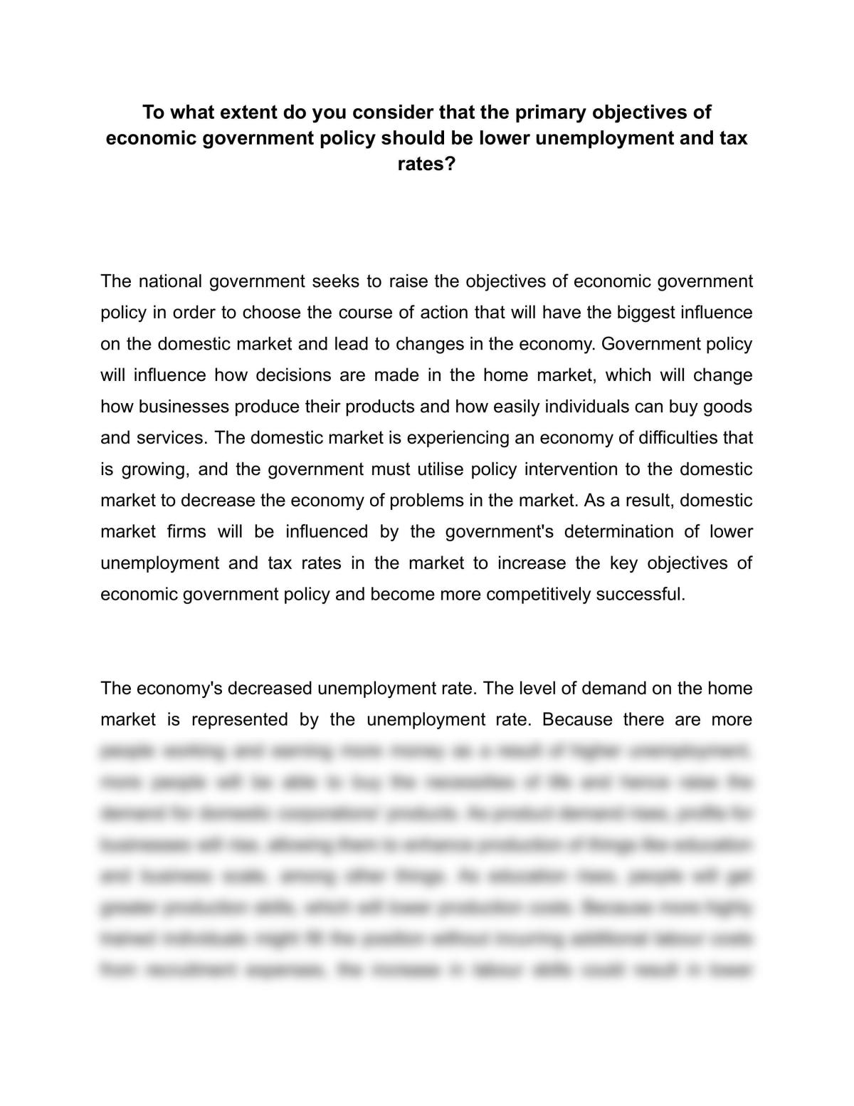 Low unemployment and low tax rates increase the objectives of government economic policy. - Page 1