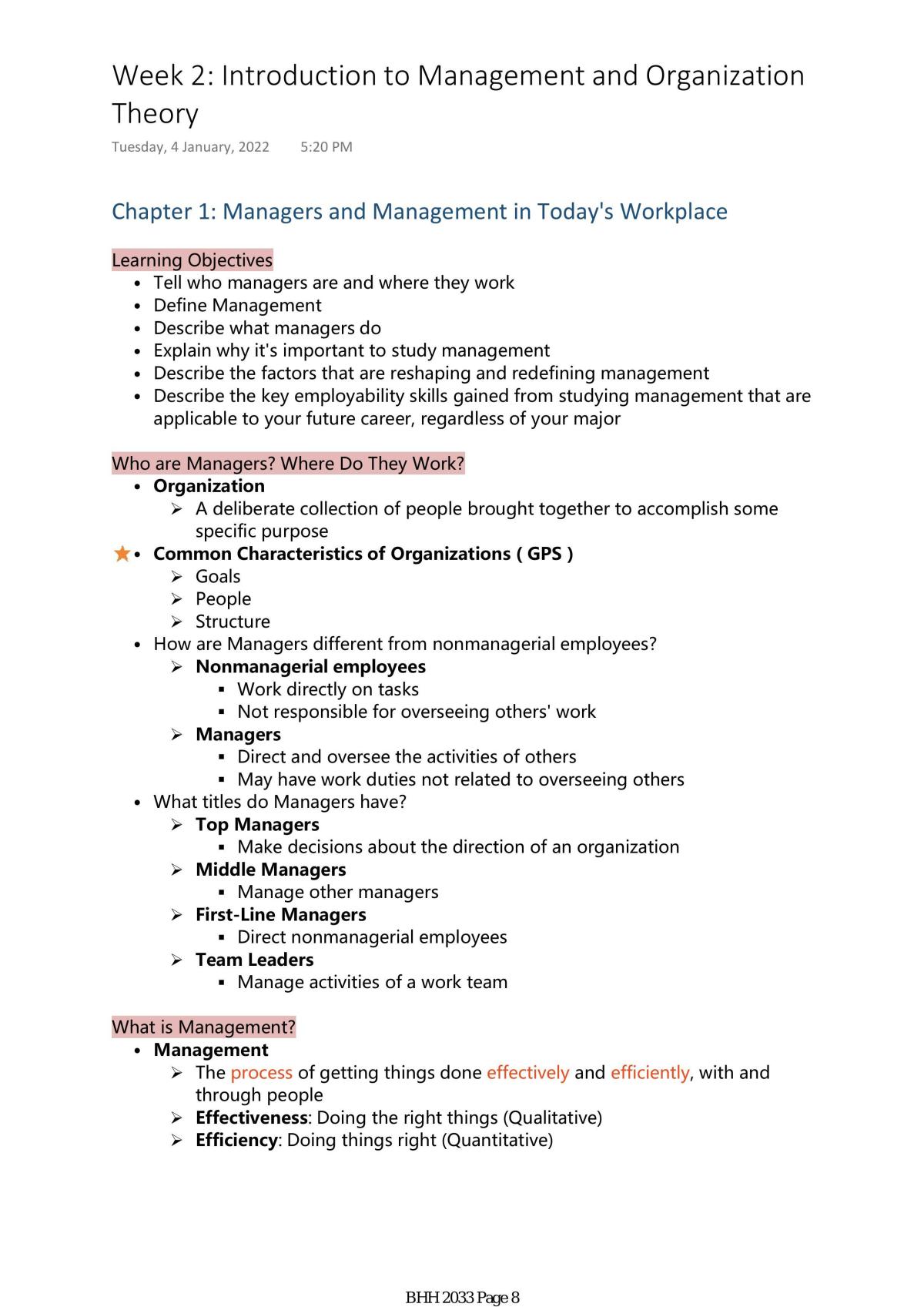 BHH 2033 - Introduction to Management and Organization Theory Study Notes - Page 8