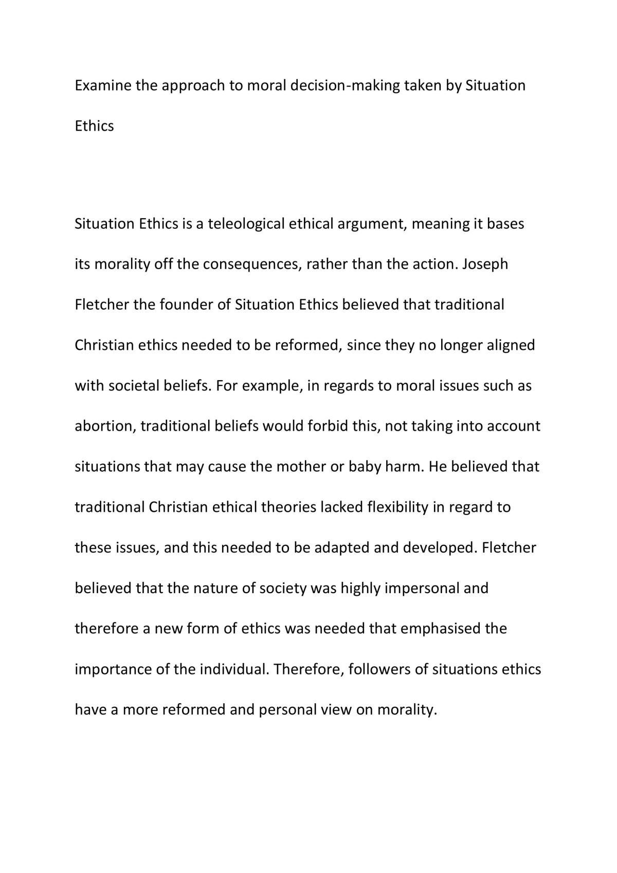 Situation Ethics Essay - Page 1