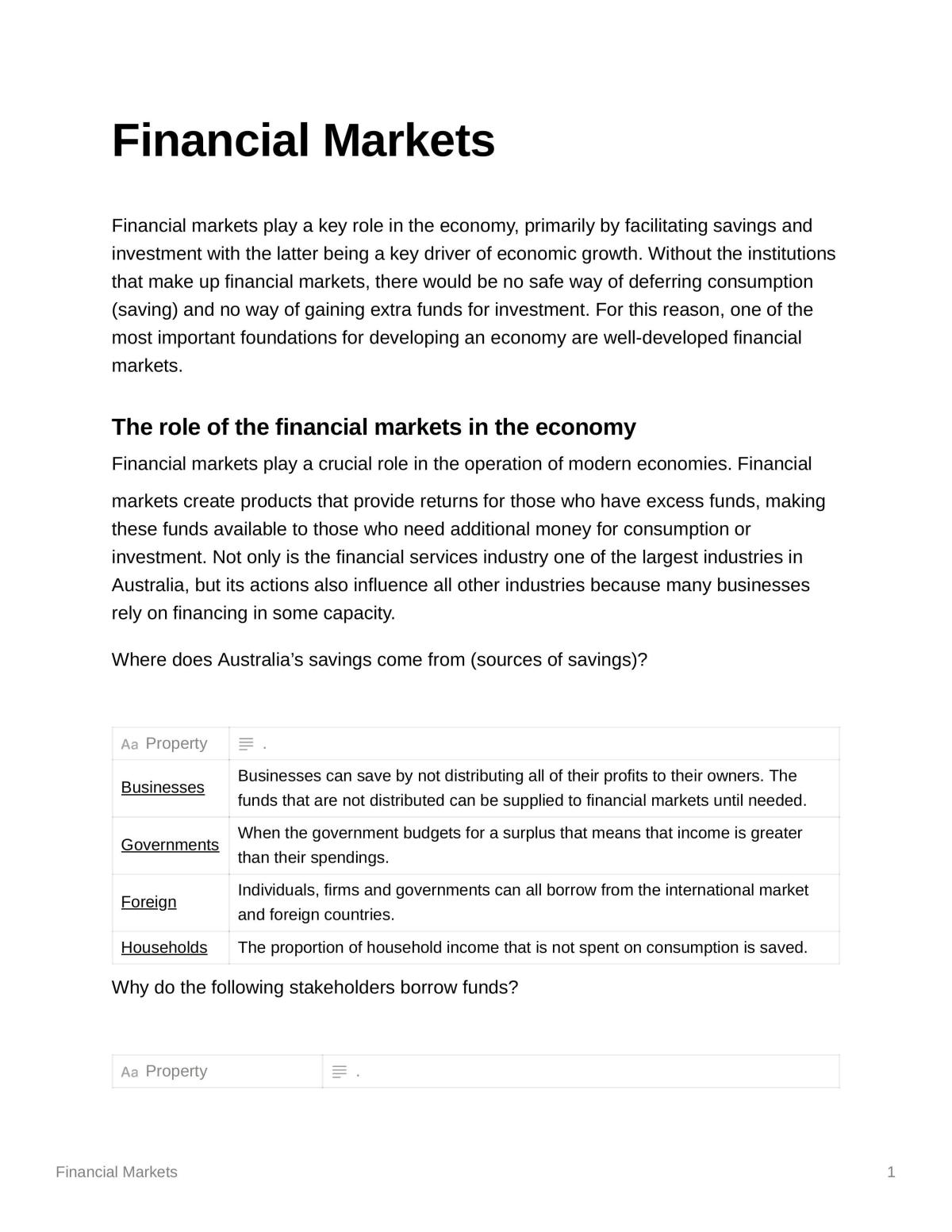 Yr 11 - Financial Markets - Page 1