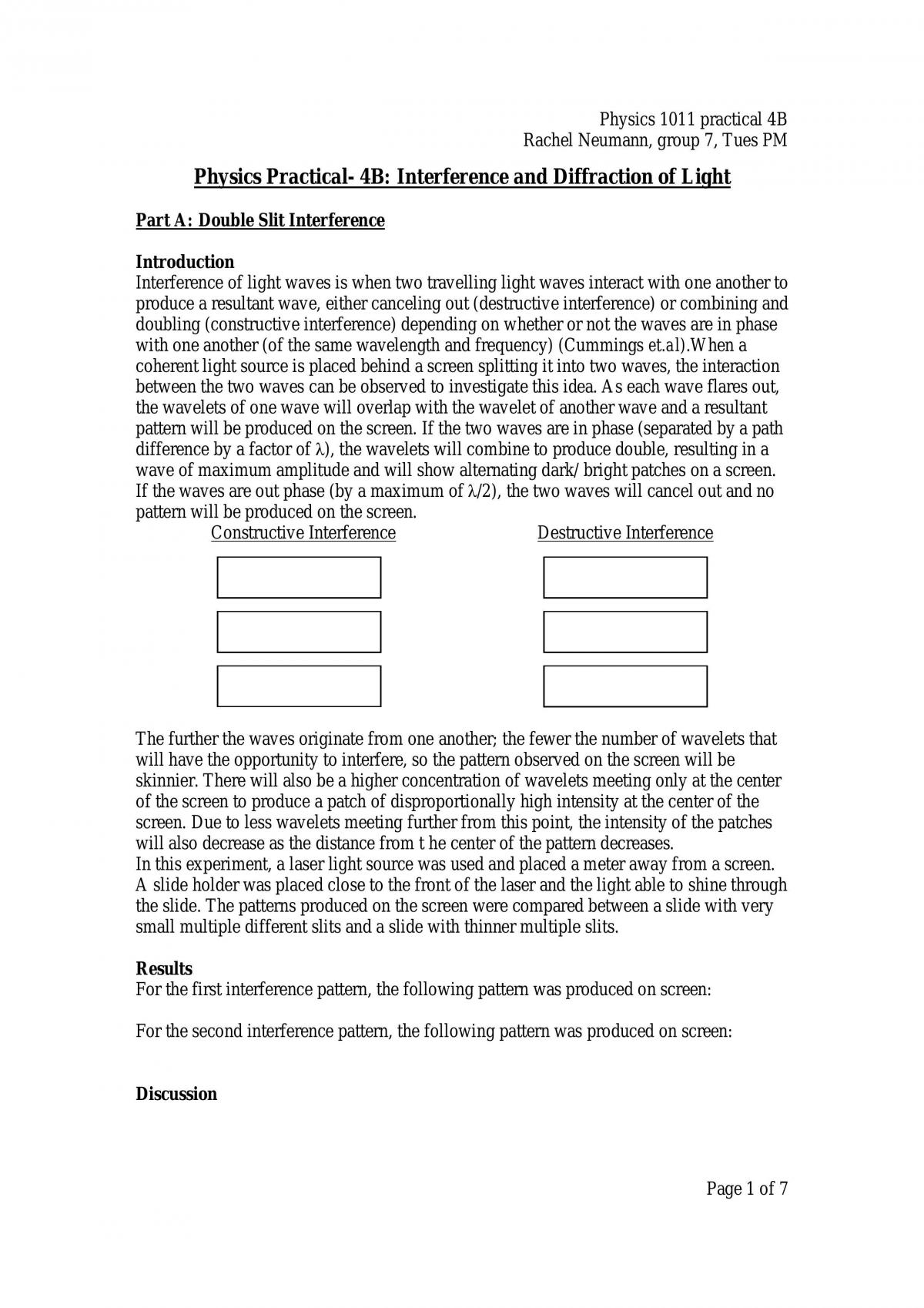 Prac 4B- Light Slits And Interference - Page 1