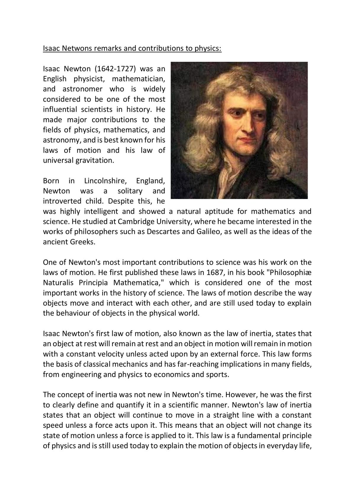 Isaac Newton's remarks and contributions to physics - Page 1