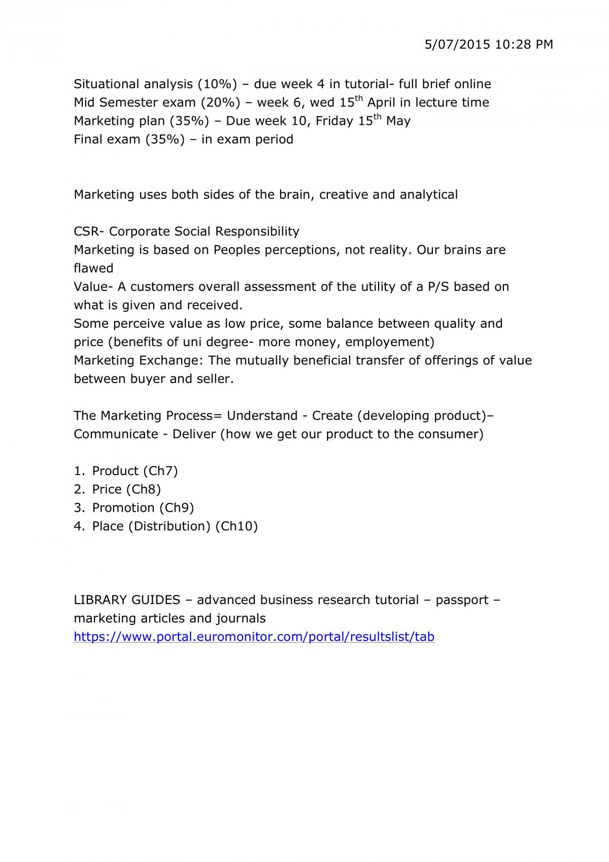 1003MKT - Course Summary - Page 1