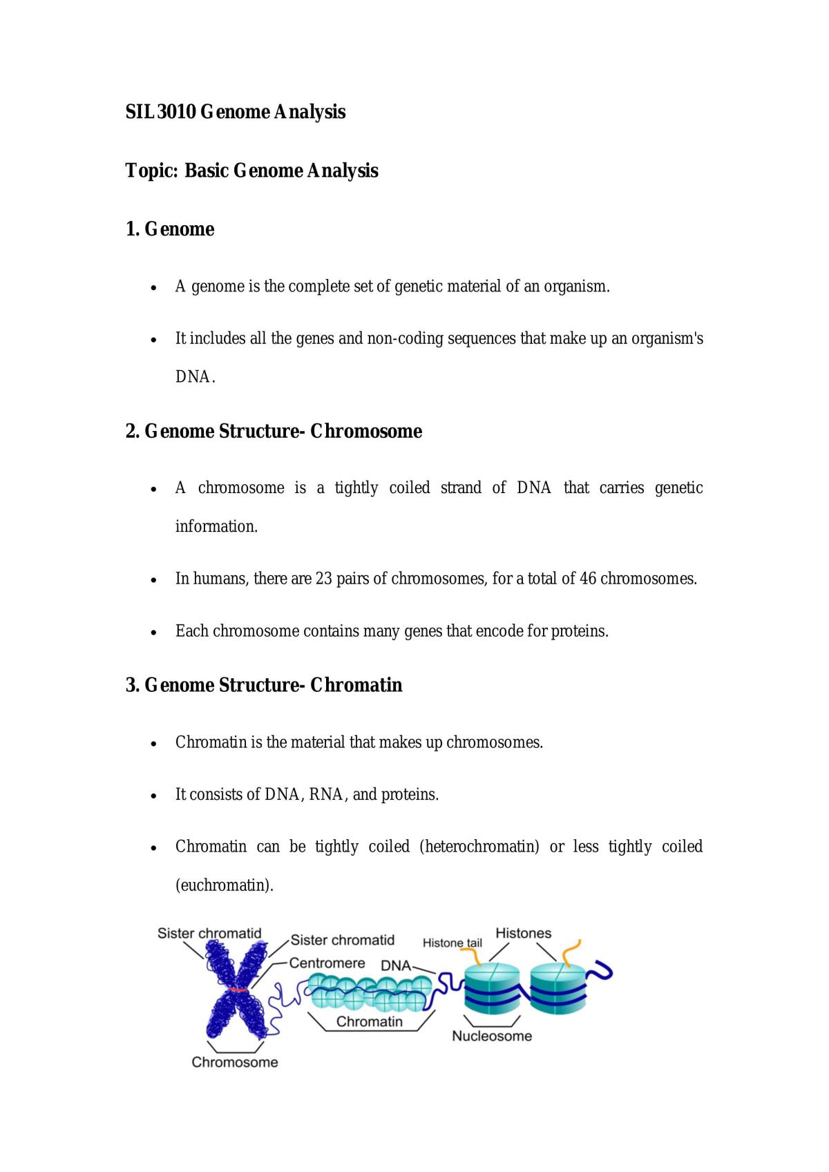 SIL3010 Genome Analysis Notes - Page 1