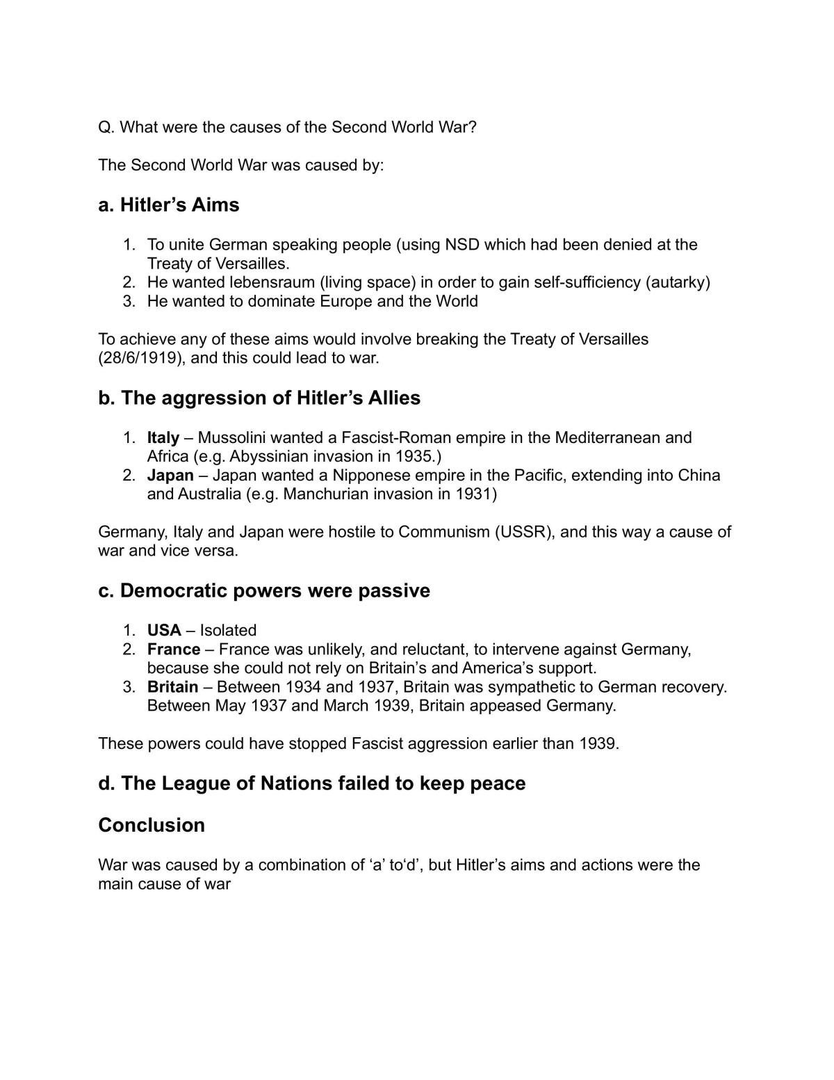 Main Causes for WW2  - Page 1