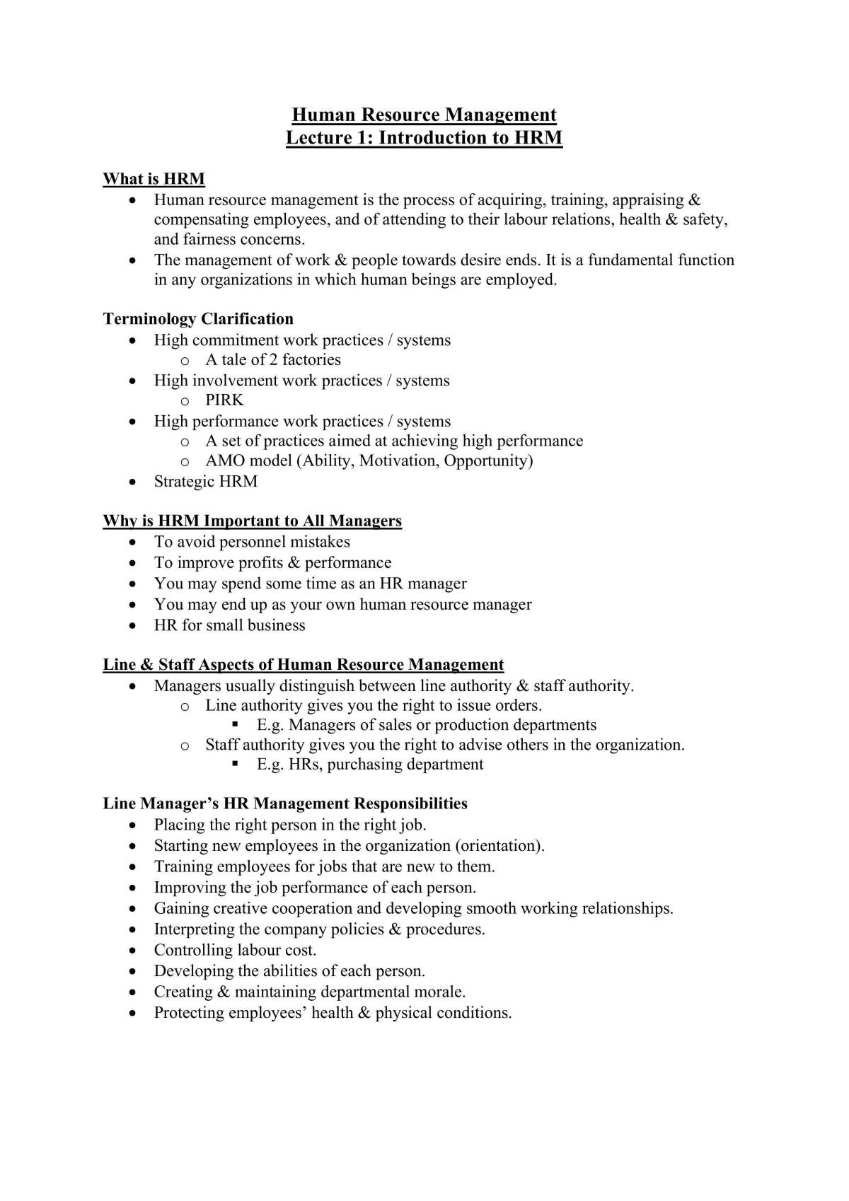 Human Resource Management notes - Page 1