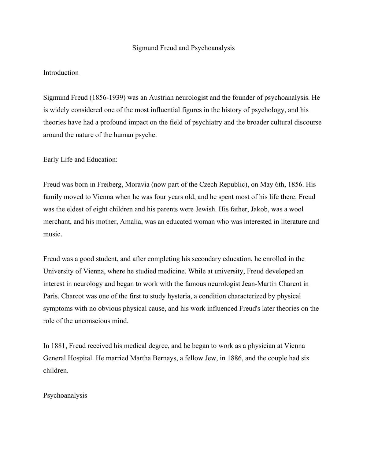 Sigmund Freud and Psychoanalysis  - Page 1