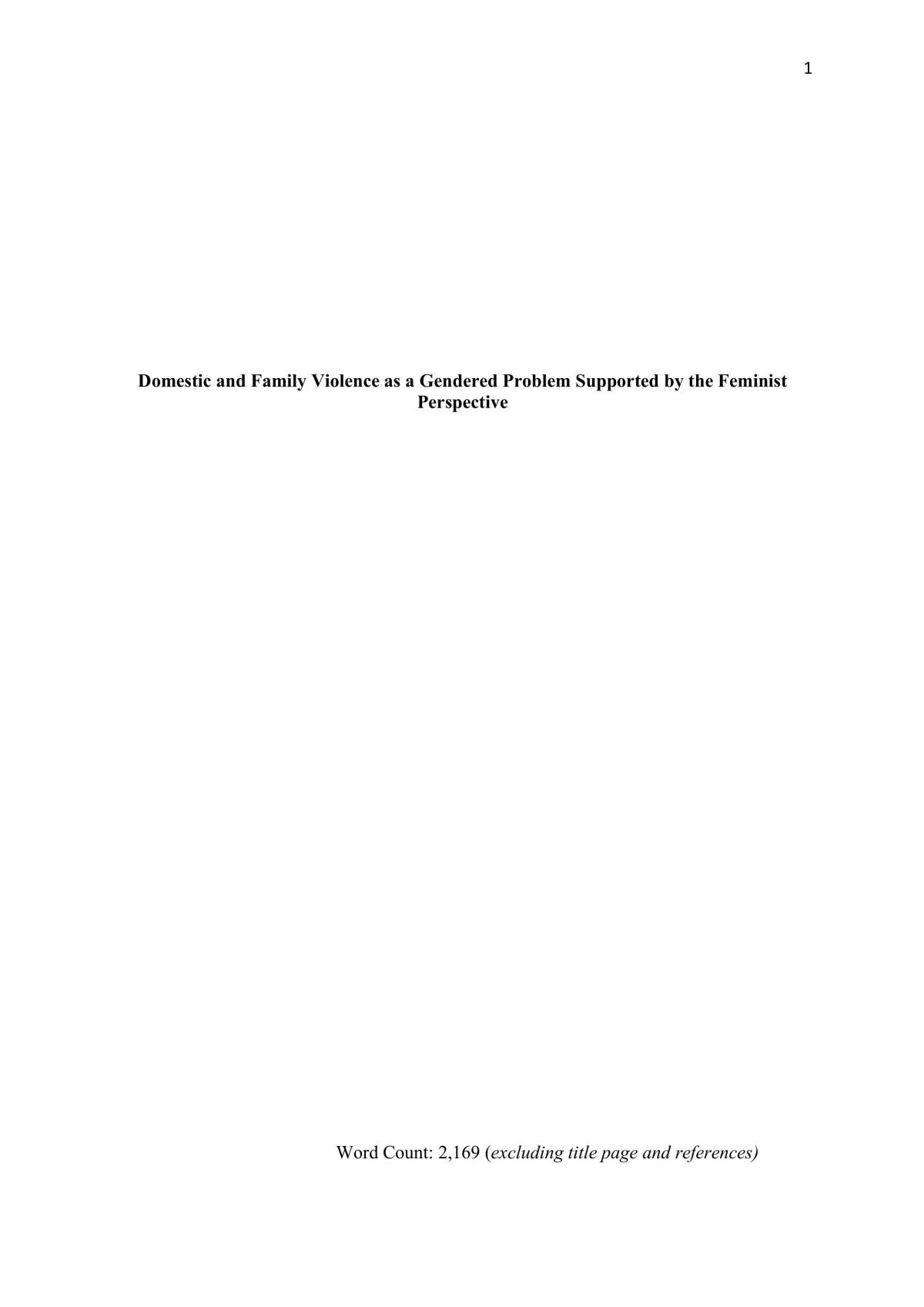 Research Essay - Domestic Violence and the feminist perspective  - Page 1