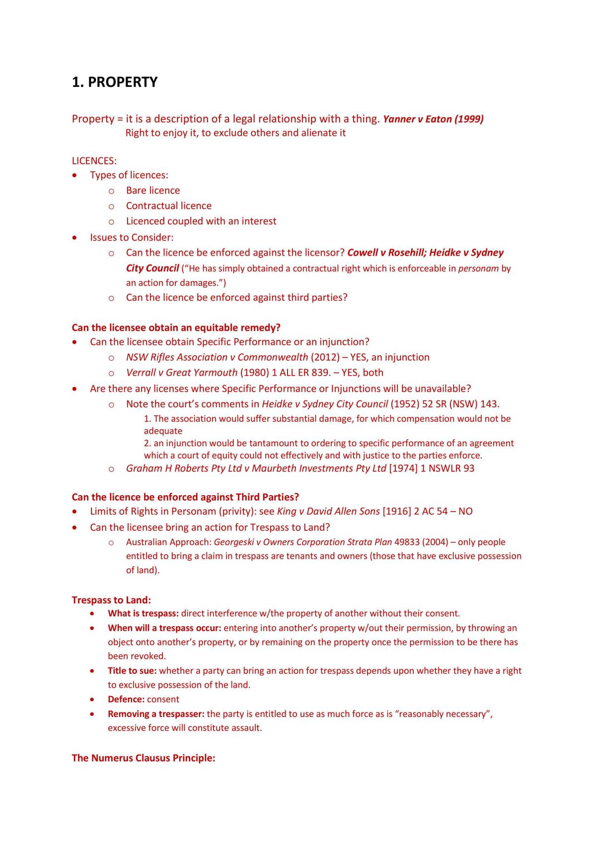Concise Exam Notes for Private Law - Page 1
