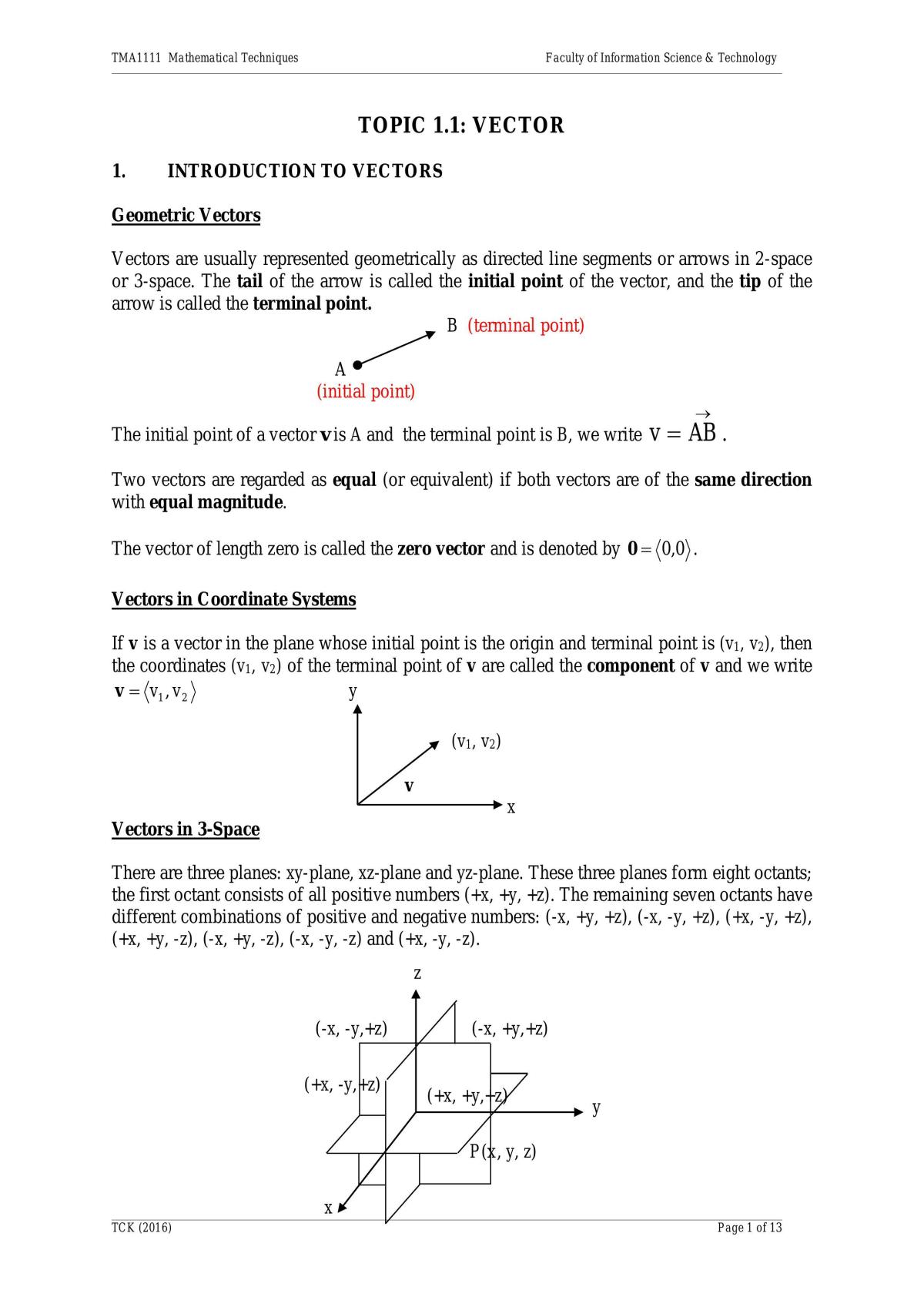 TMA1111 Mathematical Techniques Notes - Page 1