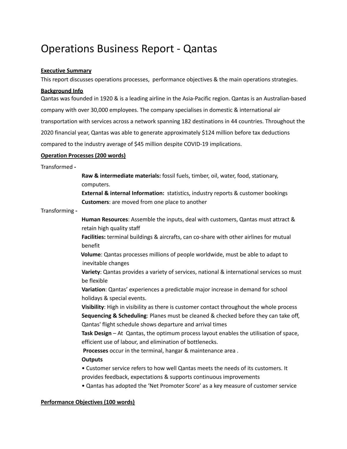 Operations Qantas Report  - Page 1