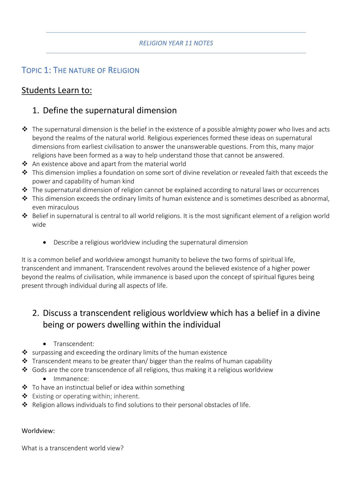 Religion year 11 notes - Page 1