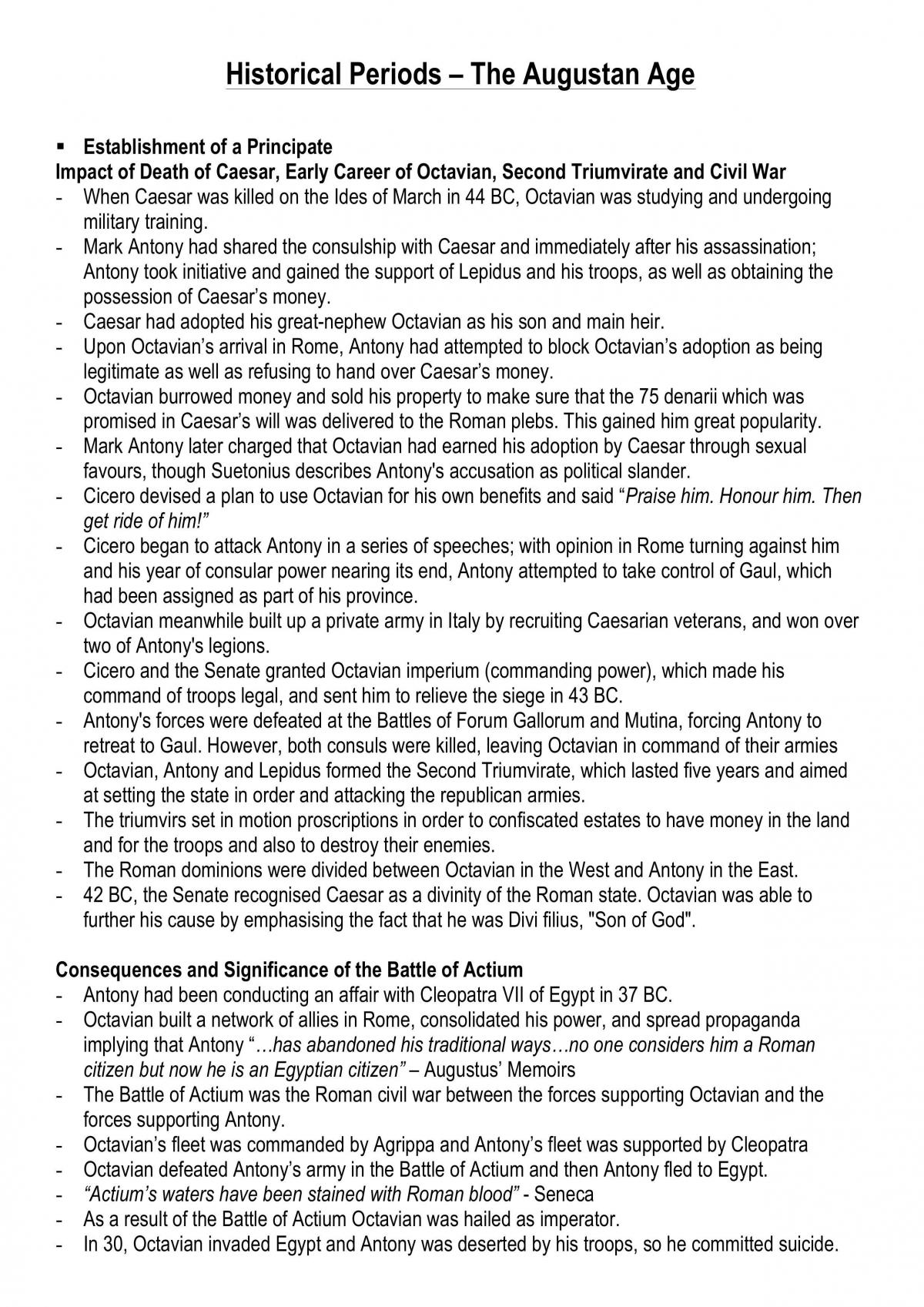 The Augustan Age Full Exam Notes - Page 1