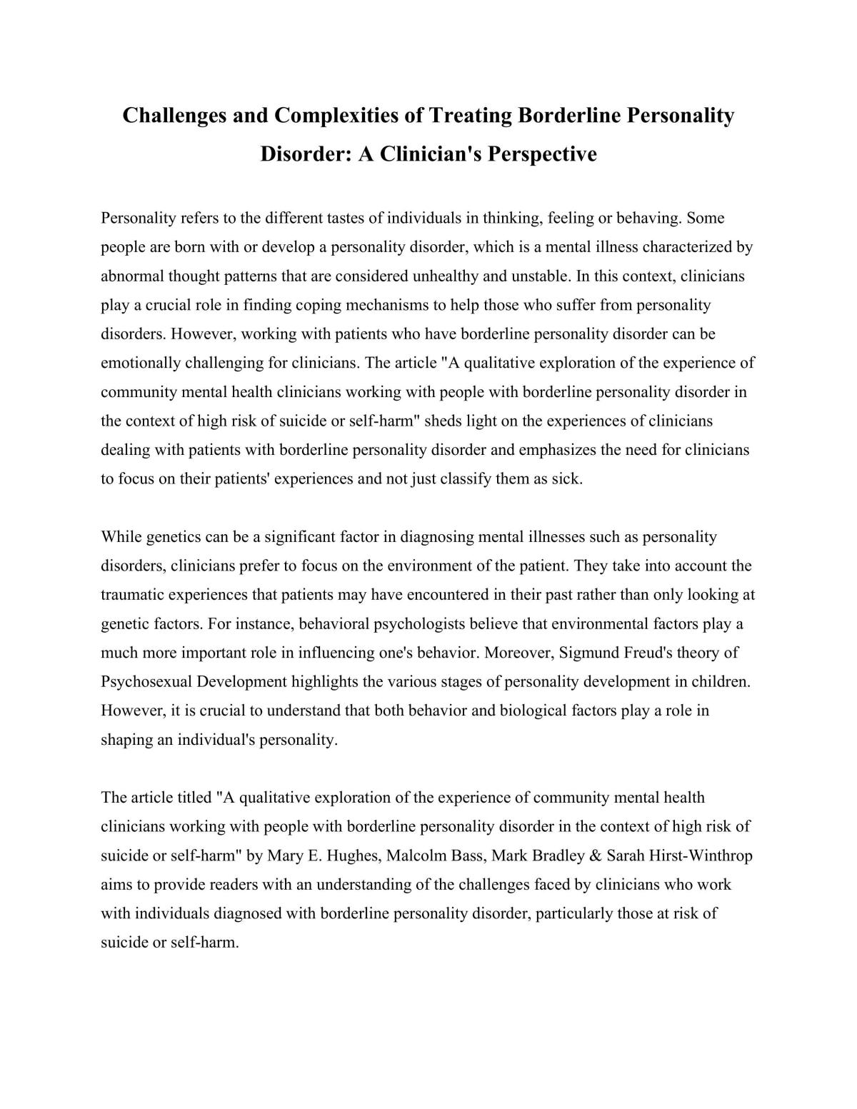 Challenges and Complexities of Treating Borderline Personality Disorder: A Clinician's Perspective - Page 1