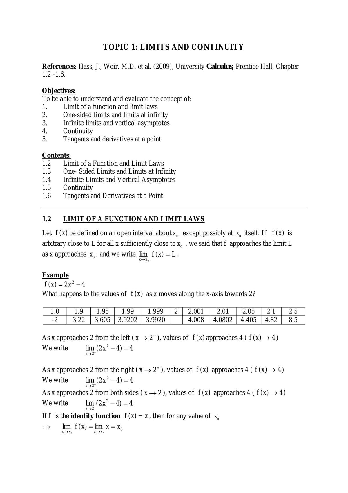 PCM0235 Calculus Notes - Page 1