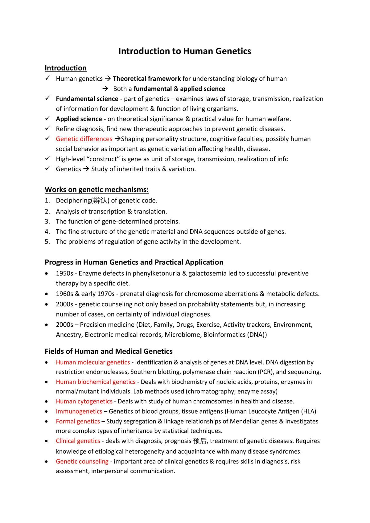 Lecture Notes - SBP 3502 Human Genetics - Page 1