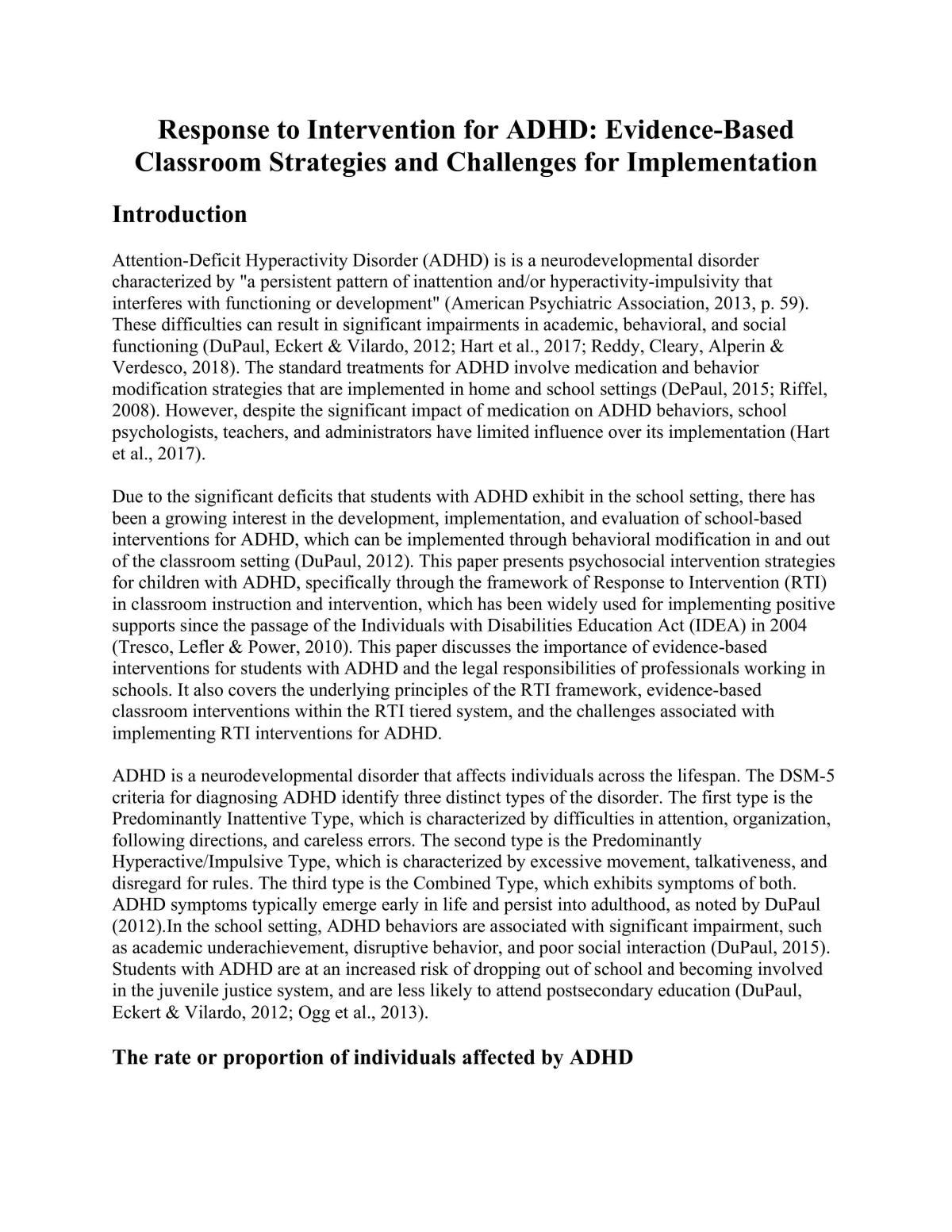 Response to Intervention for ADHD: Evidence-Based Classroom Strategies and Challenges for Implementation - Page 1