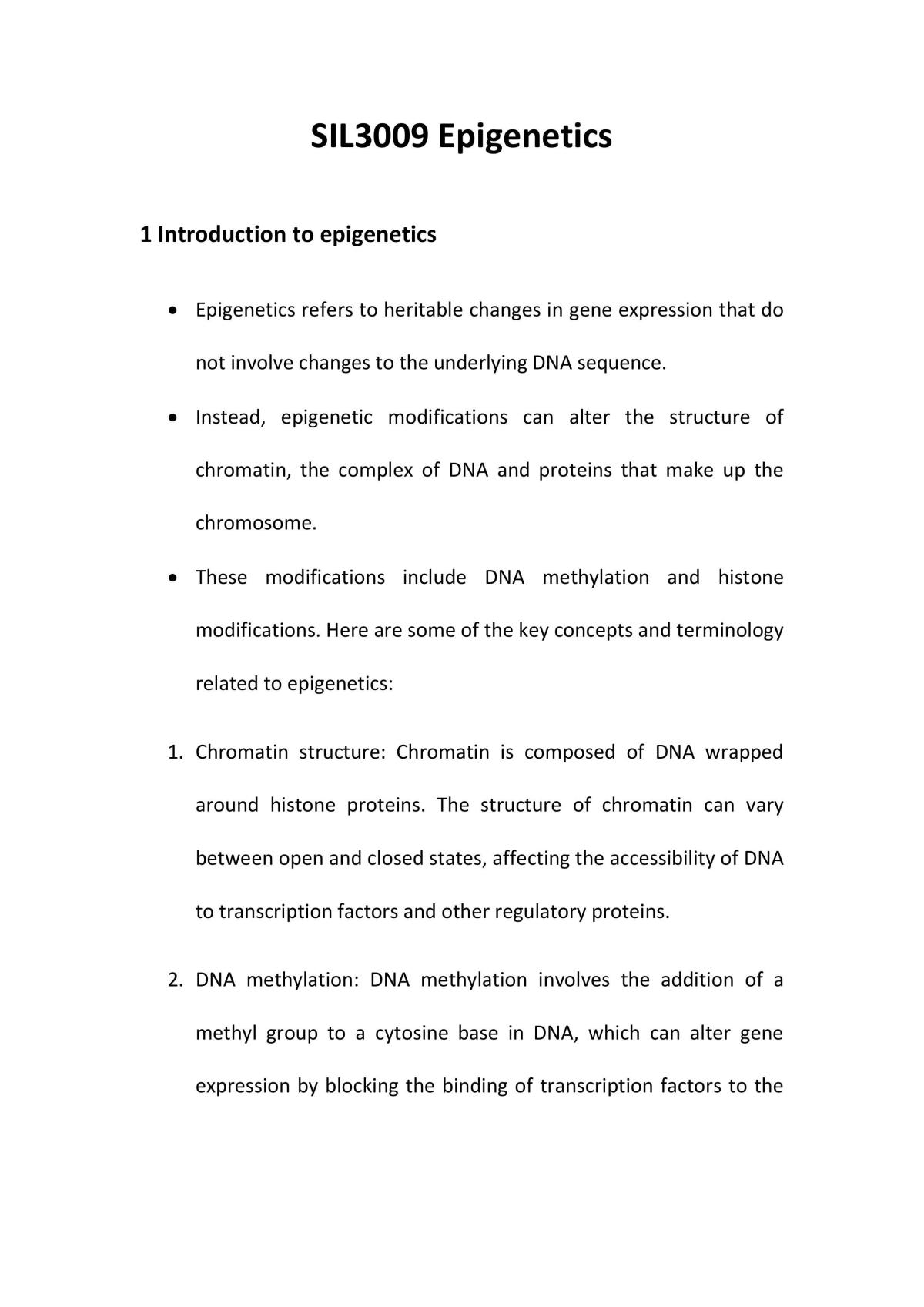 SIL3009 Epigenetics Notes - Page 1