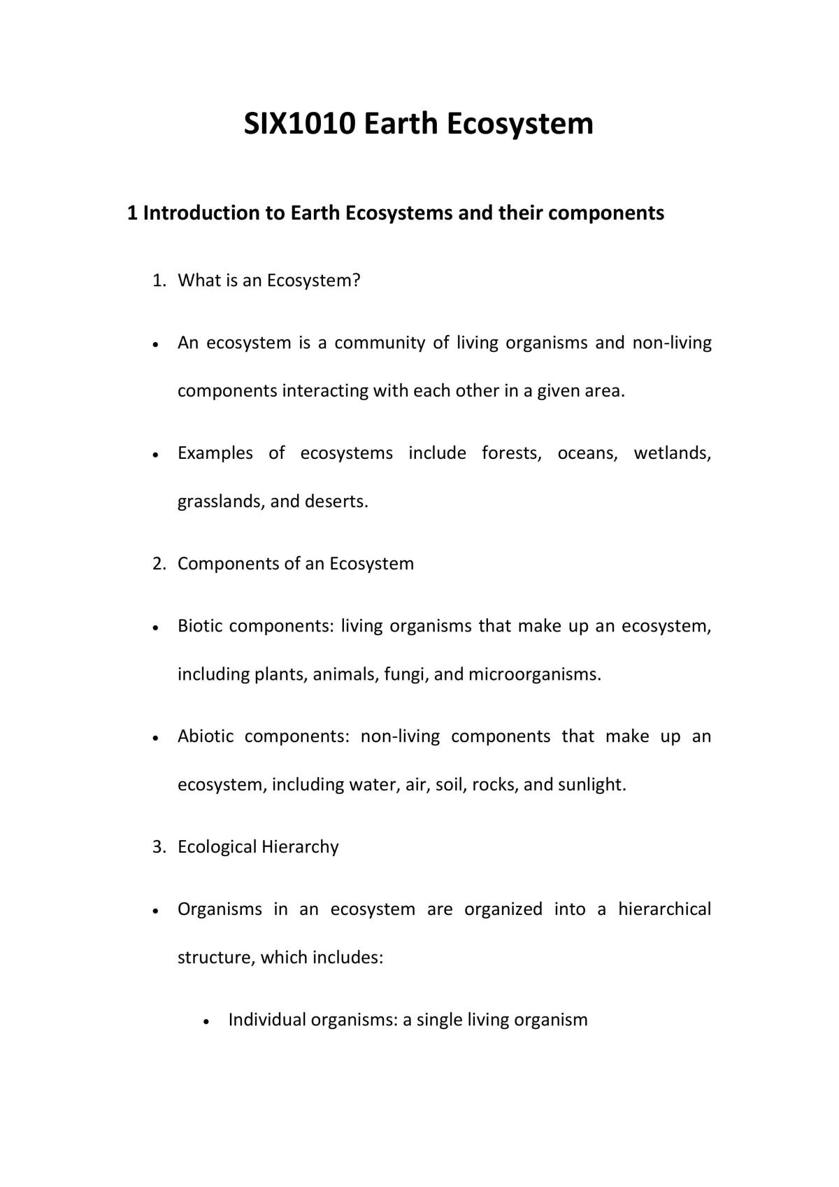 SIX1010 Earth Ecosystem notes - Page 1