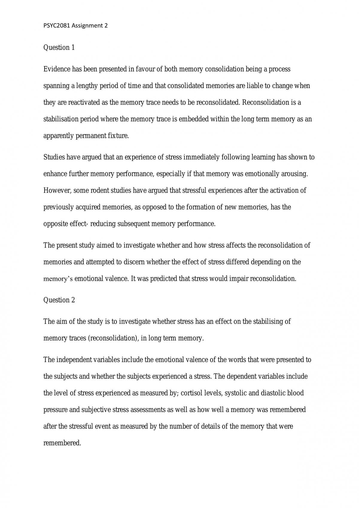 PSYC2081 Assignment 2  - Page 1