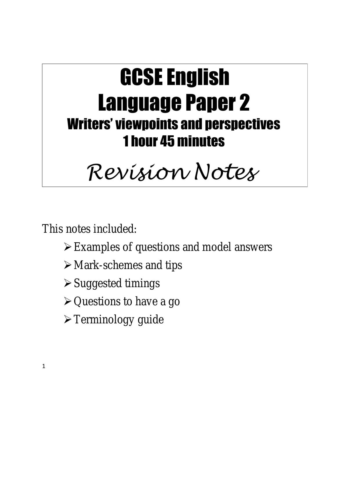 GCSE Language Paper 2 Revision notes - Page 1