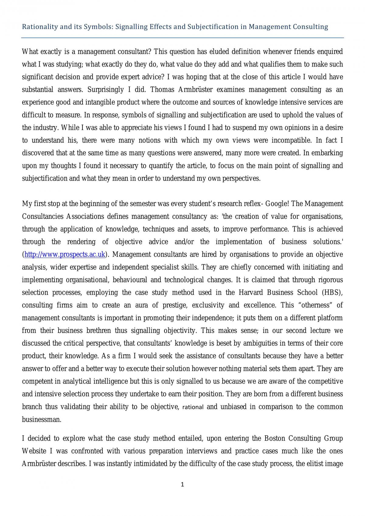 Creative Reflection On Two Articles Regarding The Management Consulting Industry - Page 1