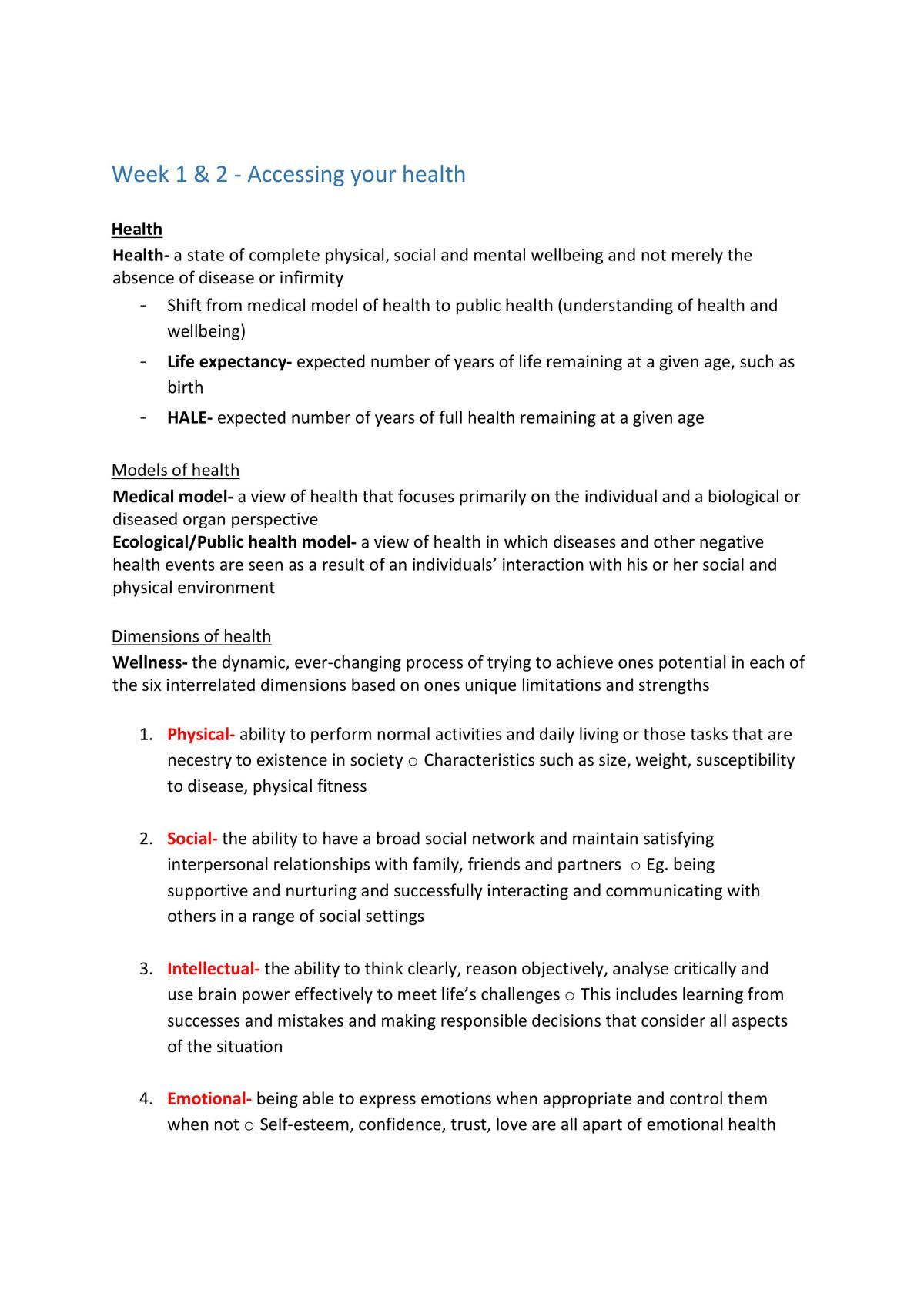 Comprehensive HBS110 Health Behaviour Study Notes - Page 1