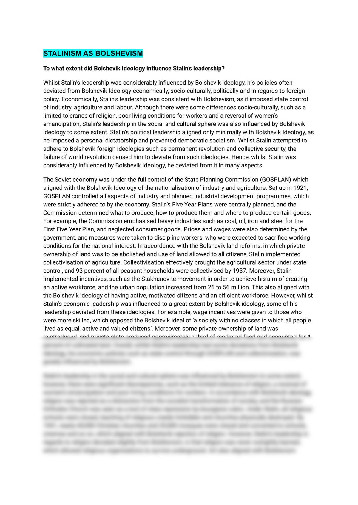 Stalinism as Bolshevism Essay - Page 1
