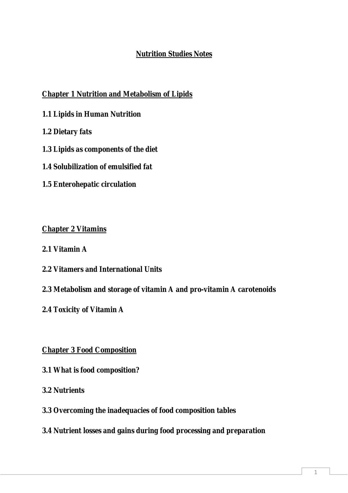 Nutrition Studies Notes - Page 1