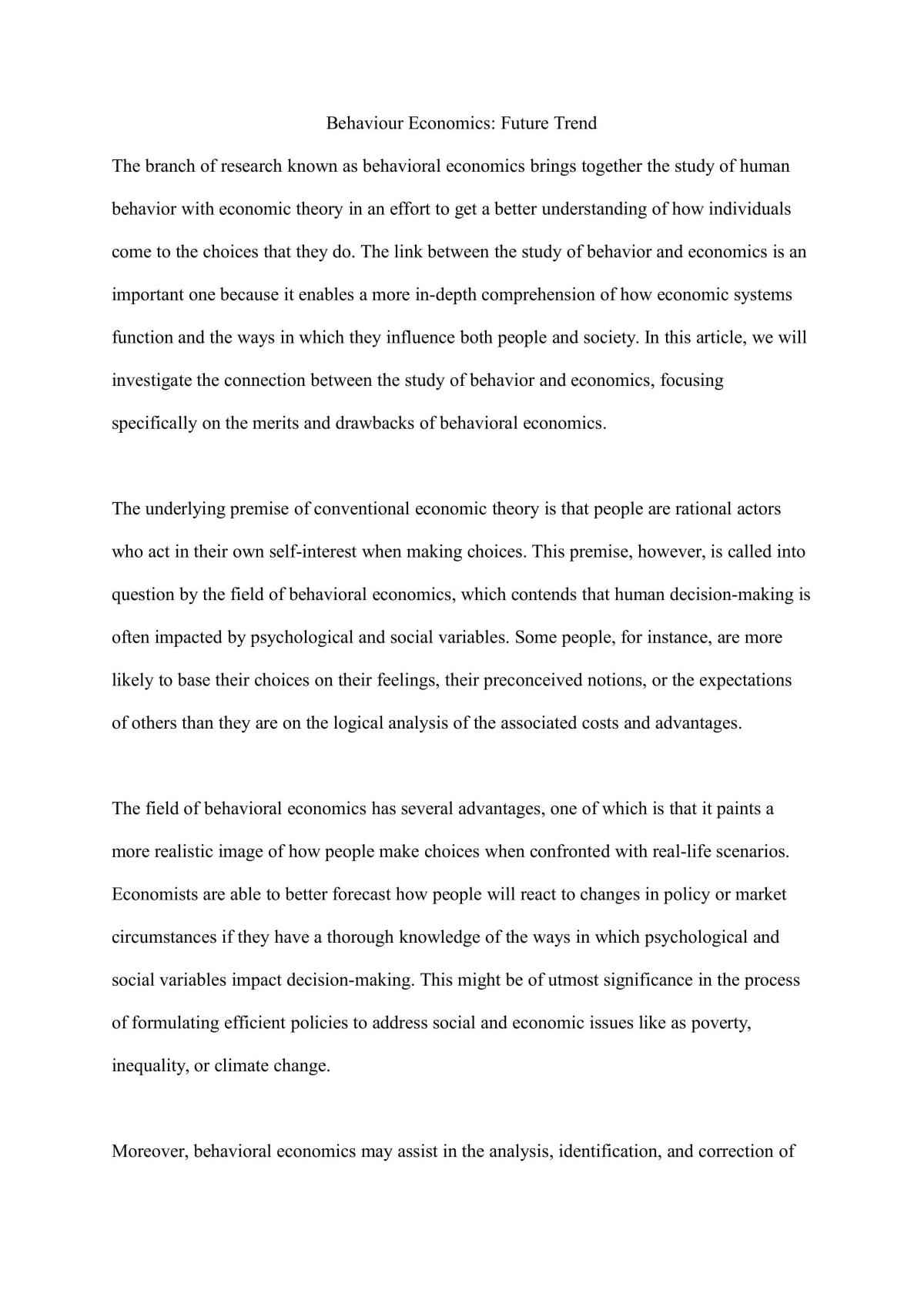 Behaviour Economics: Future Trend - Page 1